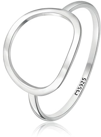 Anillos de mujer en plata de ley con gran figura oval en el centro del aro. Anillo plata con acabado plateado o dorado. Joyería mujer ideal para parejas, regalo para madres. (Baño en plata, 7)