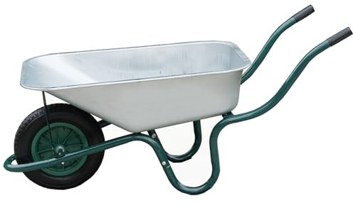 Gr8 Garden Heavy Duty Wheelbarrow 85L Litre Galvanised Steel DIY Outdoor Wheel Barrow Pneumatic Trolley Cart DIY Builders Gardening Tool