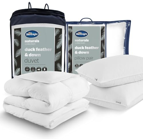 Silentnight Duck Feather and Down Pillow and King Duvet Set - Luxury Hotel Quality Anti Allergy Medium Support Pillows 2 Pack - 10.5 Tog All Year Round Duvet Quilt - King