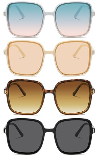 BSITSSS 4 Stücke Sonnenbrille-Damen Herren, Große Sonnenbrille Damen, Retro Vintage Faschingsbrille UV400 Schutz Sunglasses Woman, Frauen Sonnenbrillen für Reisen