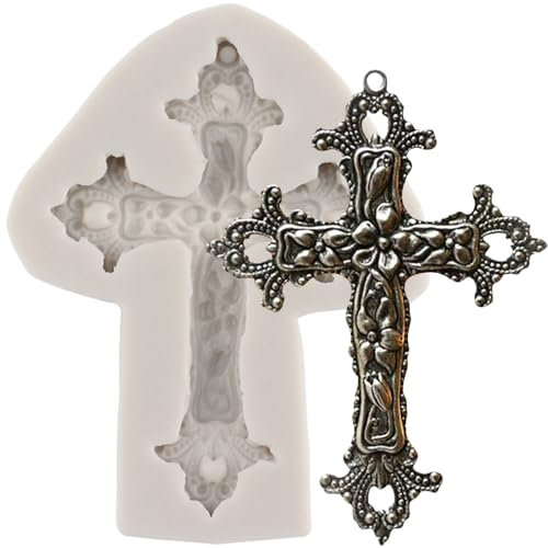 MINFEIDMS Stampo in silicone a forma di croce per decorazioni per torte battesimali, per battesimo, cupcake, pasta di gomma, caramelle, argilla polimerica