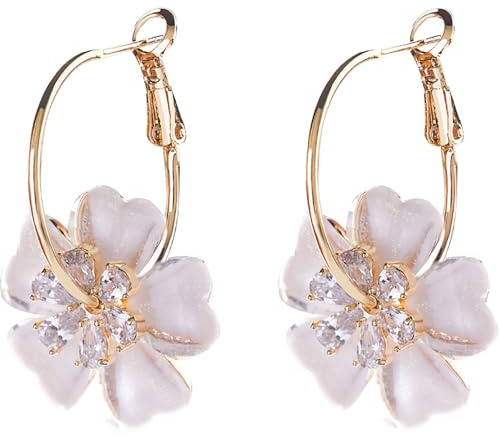 Orecchini a Cerchio Pendenti con Fiori Squisiti Orecchini a Cerchio Pendenti in Argento Sterling 925 con Zirconi Cubici a Forma di Cuore per Donne Ragazze Carini Regali di Gioielli Placcati in Oro 14K