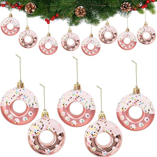 DAHI 8X Decorazioni per Albero di Natale Caramelle, Ciondoli a forma di Ciambella, con Glitter, Palline Albero di Natale (Oro Rosa)