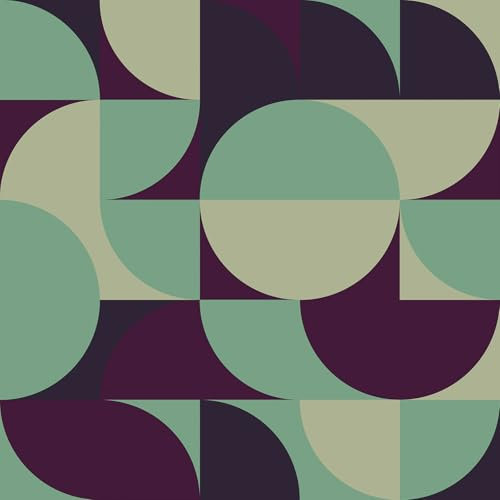 CRE8TIVE Papier peint géométrique rétro amovible pour salon, salle de bain, 30,5 x 300 cm, vert et violet, papier contact du milieu du siècle, autocollant en vinyle pour armoire et tiroir