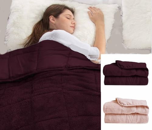rejuvopedic Huggy Weighted Blanket / 152x200cms / 15lbs / Plum/Warm and Cosy Teddy Fleece Fabric/Anxiety Stress Relief