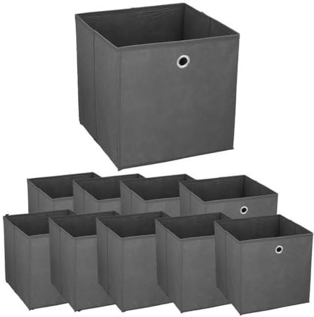 Murago - 10er Set Faltbox ca. 30x30x30 cm Anthrazit - Würfel Aufbewahrungsbox faltbar Aufbewahrungskörbe Dunkelgrau Grau Einschub Korb Boxen Box Stoff Regalkorb Klappbox