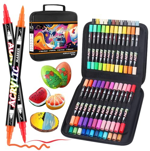 Sonlaryin Feutre Acrylique 48 Couleur 48 Pièces, Double Pointe Fine&Pinceau