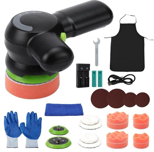 Akku Mini Poliermaschine, Rotationspoliermaschine und Exzenter Polierer Set mit 2 * 2000mAh Batterie, Akku Wachsmaschine, für Auto, Multi-Purpose Polieren (Mit Ladegerät)