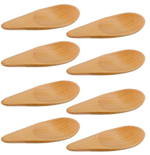 Lot de 8 Petites Cuillères en Bois Faites à la Main, 7 x 2,5 cm Cuillères à Épices en Bois Mini Cuillères à Condiments Pratiques Petites Cuillères pour Sel Sucre Épices Sauces Miel Moutarde