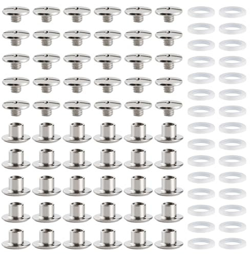 YIXISI 30 Juegos M5x4mm Juego de Tornillos Chicago, Remaches Cuero, Tornillos de Encuadernación de Libros, para Decoración de Cuero, Plata