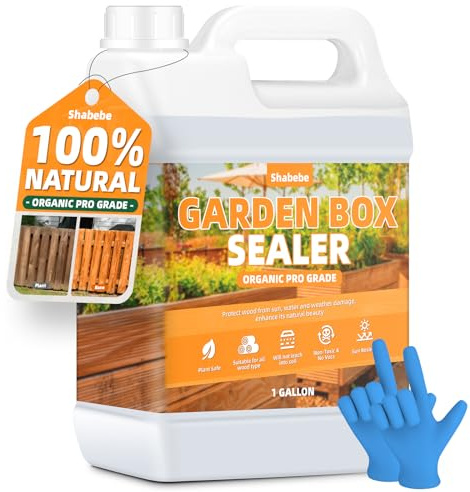 Shabebe Garden Box Sealer 1 Gallon, Non-Toxic & Plant-Safe Waterproofing Wood Sealer for Raised Garden Beds, Planters & Pet Shelters, Long-Lasting Protection Against Water, Sun & Weather Damage
