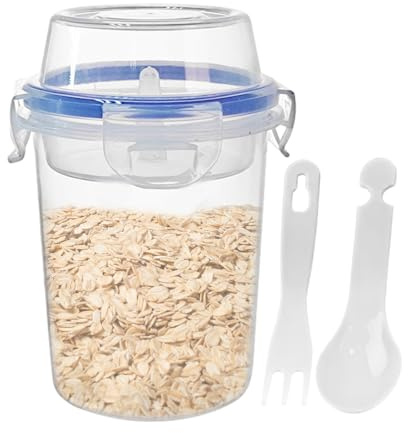 Cereal To Go Cup - Contenitore riutilizzabile per farina d'avena con scomparto superiore, barattolo da dessert da viaggio, portatile per yogurt con forchetta e cucchiaio, per lavoro, scuola