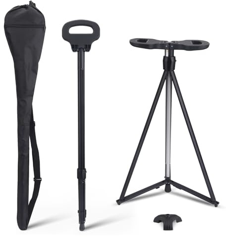 GJCrafts Bastone da passeggio portatile con seduta, bastone da passeggio regolabile con seduta, bastone da passeggio pieghevole leggero in alluminio antiscivolo per adulti, 330 libbre