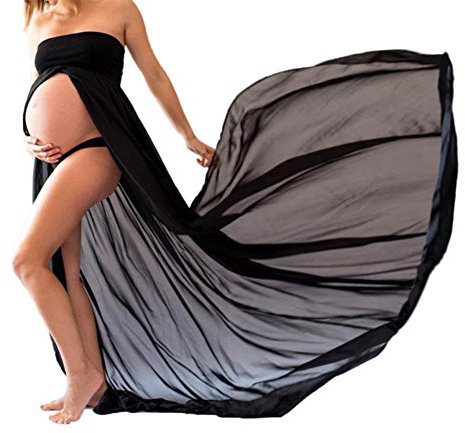 Schwangere Frauen Fotografie Stützen, Schwanger Kleid Maternity Gown Split Front Foto Shoot Kleid, Schwarz, L