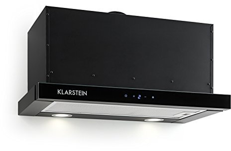 Klarstein Vinea - Cappa Aspirante da Cucina ad Incasso, Cappa Cucina 60 cm Acciaio, Cappa Estraibile, 610 m3/h, Cappa Cucina a Tre Velocità, Classe A, 2 Filtri per il Grasso, Nero