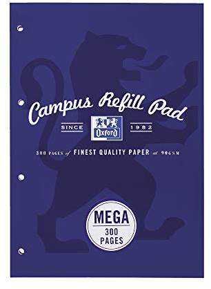 Oxford Campus, MEGA 300 Pages A4 Lined Paper Refill Pad with Margin, Navy, Pack of 1
