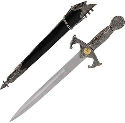 Unbekannt Silberner Templer Dolch mit schwarzer Scheide und verzierten Beschlägen