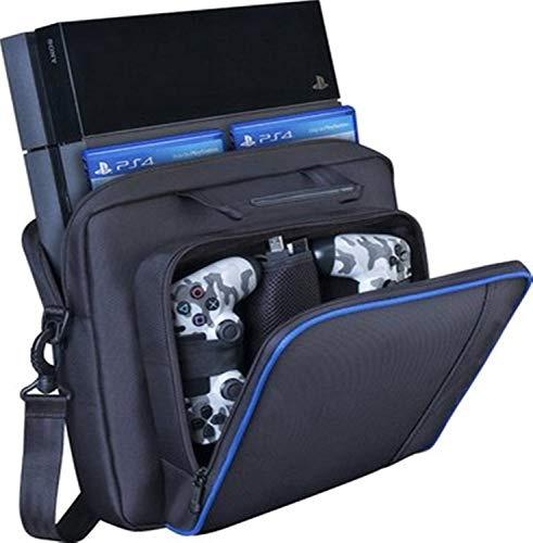 ASNOMY Tragetasche für PlayStion 4 - Schutz Konsolentasche mit Schultergurt und Unterteilbaren Fächer für Zubehör und Games – Kompatibel mit PlayStation 4, Slim und Mehr Konsolen - Schwarz