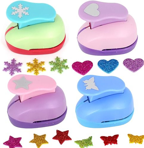 XUBX 4 Stück Papierstanzer Set, Motivstanzer Motivlocher Stanzer Ausstanzer Set, Stern Herz Schmetterling Schneeflocke für Papier DIY Scrapbook Fotoalbum Handwerk Grußkarten, Stanzwerkzeug