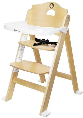 Lionelo Floris Holz-Hochstuhl – mitwachsender Kinderhochstuhl ab 6 Monaten bis 40 kg, verstellbares Sitz & Fußbrett, 5-Punkt-Gurt, abnehmbares Tablett, leicht zu reinigen