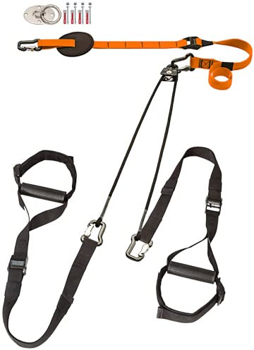 eaglefit - Premium Sling-Trainer „Flex“ Komplettsystem für Zuhause inkl. Umlenkrolle, Türanker, Wand- oder Deckenhalterung & Zubehör - Schlingentrainer Slingtraining für Ganzkörpertraining (orange)