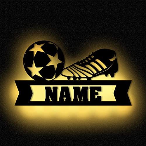Fußball Wandlampe Nachtlicht Wand Lampe Schlummerlicht mit Namen personalisiert I Batteriebetrieb Holz
