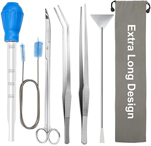 Zhaoyao Kit de paysage d'aquarium extra long de 38 cm, outil 6 en 1 en acier inoxydable pour plantes aquatiques, pinces, ciseaux, spatules pour nettoyer les aquariums, ensembles d'outils de paysage