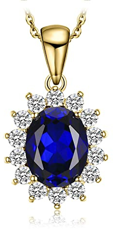 JewelryPalace 3.2ct Collana Donna Kate Middleton Argento 925 con Creato Zaffiro Blu, Princess Diana William Collana Ciondolo Pietra Ovale con Catena 45cm, Collane Pendenti in Oro Set Gioielli Donna