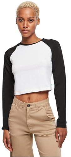 Urban Classics dam Tb5471-ladies Organic Cropped Retro Baseball Longsleeve T-tröja