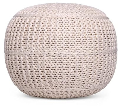 BIRDROCK HOME Round Pouf Foot Stool Ottoman - Knit Bean Bag Floor Chair - Cotton Braided Cord - Great for The Living Room, Bedroom and Kids Room - Small Furniture (Light Natural)