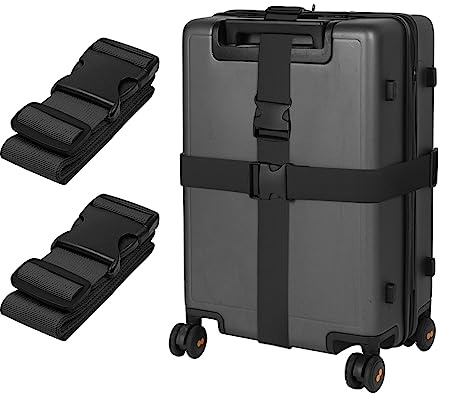 Sangles de Bagage Réglables avec Boucle Ceinture Elastique Valise Croisée Voyage Lanière pour Valise Attache pour Fermeture Sécurisée 2 Pièces(Noir)