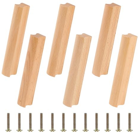 Swawis 6 stycken möbelhandtag trä, 96 mm köksskåpshandtag, lådhandtag med skruvar, randigt dörrhandtag, skåphandtag för möbler och kök