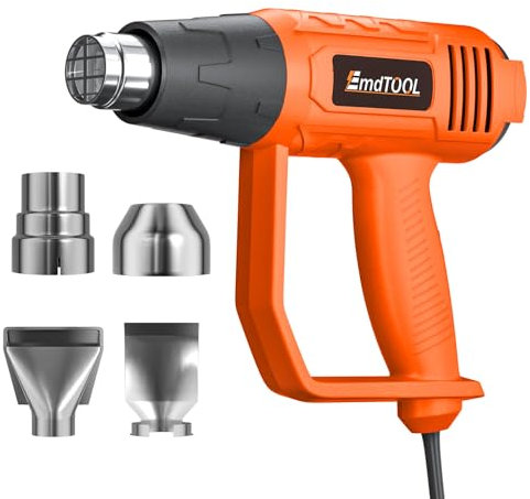 Heat Gun 2000W 140℉~1112℉ (60℃- 600℃) Fast Heating Heavy Duty Hot Air Gun Kit Variable Temperature Control Overload Protection with 4 Nozzles for Crafts, Shrinking PVC, Stripping Paint (6.5FT)