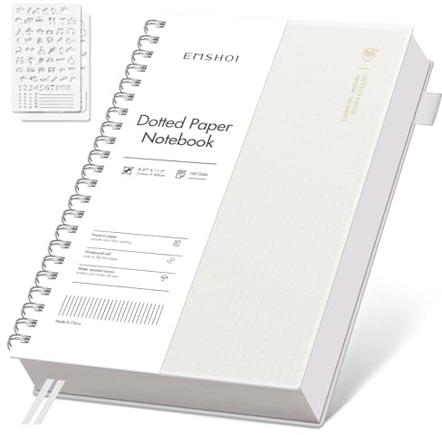 EMSHOI A4 Notebook, Spiral Dotted Journal, 300 Pages, PVC Cover, Transparent