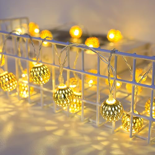 Fairy String Lights for Bedroom Moroccan Ball 10 Warm LED Lights 1.5m Mini Mirror Balls Flashing Light Battery Operated for Parties Home Living Room Weddings Indoor Outdoor Christmas Tree Decoration