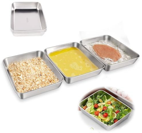 3 Piezas de Acero Inoxidable Cuencos para Empanar,Juego de Bandejas para Empanar,Inoxidable Cuencos para Empanizar,Apto para Colocar Carnes, Croquetas Rebozadas y Otros Ingredientes en La Cocina