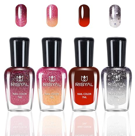 Set med 4 färger som ändrar färg – temperaturberoende nagellack – snabbtorkande – lång livslängd utan UV-lack temperaturkontroll manikyr hemma – 7 ml per flaska