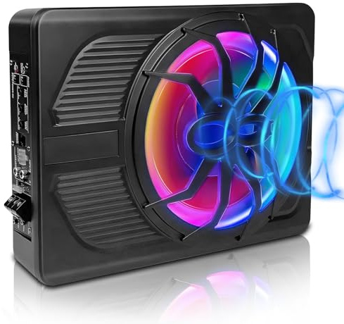 WODHMIEY Subwoofer activo para vehículo, subwoofer activo de 10 pulgadas, ultrafino, 800 W, 2,5 ohmios, con controlador para sistema de sonido del vehículo, subwoofer compacto para sistema de sonido