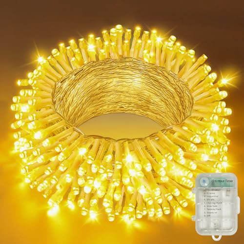 Hopexy Battery Fairy Lights, 10m 100LEDs Fairy Lights Battery Operated with Timer, Waterproof Warm White Christmas Lights with 8 Modes/Indoor Outdoor for Bedroom Wedding Garden Christmas Decorations