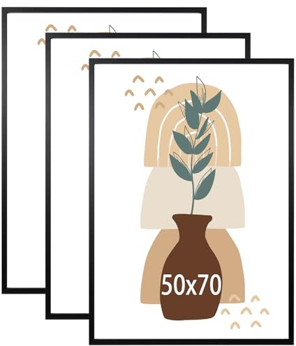 KAIWIN 50X70 Picture Frame Black Set of 3, Wooden Poster Frame, 50X70 Picture Frames for Wall Mounting Display for Home, Office,Gallery,Holiday with Photos, Posters, Puzzles