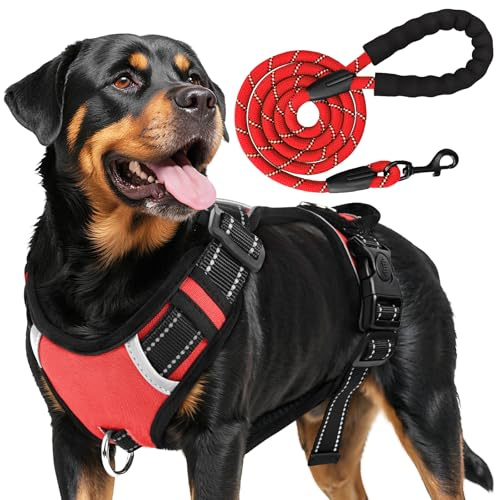 Hundegeschirr mit Griff Große Hunde,Ohne Zug Brustgeschirr,Atmungsaktiv Gepolstert Sicherheitsgeschirr Hund,Reflektierend No-Pull Geschirr Hund,mit Leine,Perfekt für Training & Outdoor-Aktivitäten