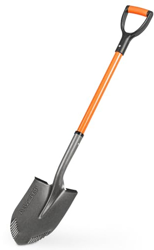 ALL-TOP Overland Shovel 43in/110cm Reinforced Footsteps & Thick Pointed Manganese Steel Spade & Fiberglass Shaft with D-Grip Handle Heavy Duty for Off-Road Digging