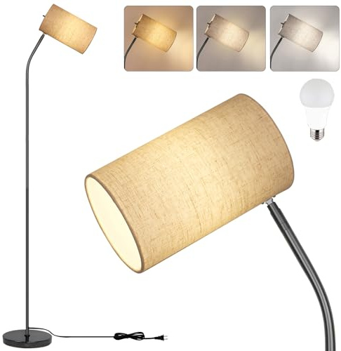 Ldeco Arc Floor Lamp for Living Room with 9W 3 Color Temperatures Bulb Modern Reading Standing Lamps for Bedroom,Office,Living Room, LED Bulb Included (Beige/Black/3CCT)