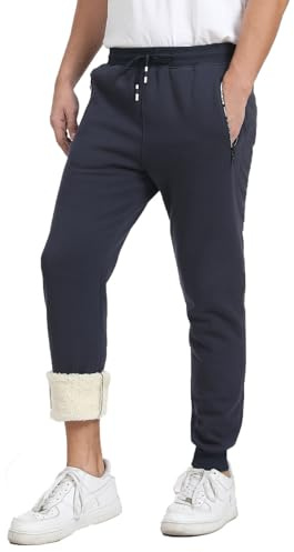 JustSun Pantalon de Jogging Homme Hiver Chaud Coton Doublé Polaire Pantalons de Survêtement Thermique Décontracté Pantalons de Sport Homme Sportswear Training avec Poches Zippées Bleu L