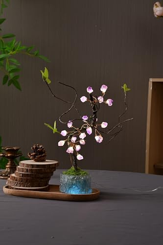 FLCSIed Natural Amethyst Raw Stones LED Copper Lights 10.6 Crystal Tree of Life with Remote for Indoor Outdoor Tent Wedding Valentine's Day Present Bedroom Party Birthday Ornament(Blue&Purple)