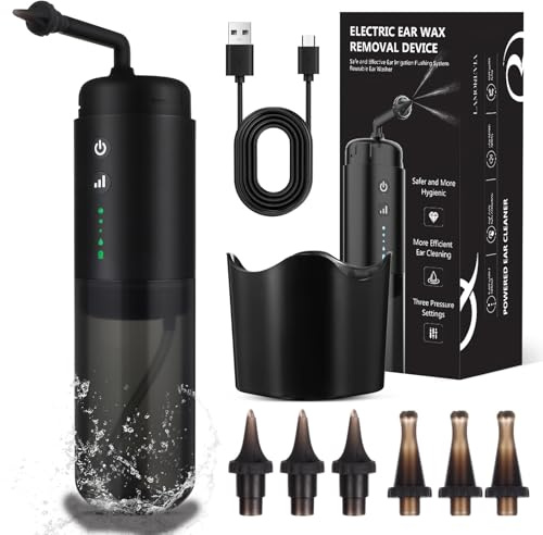 BESTYASH Kit Elettrico per Pulizia Orecchie Ugelli di Ricambio, Pulitore Auricolare Automatico Regolabile per Lavaggio Cerume Delicato e Sicuro, Dispositivo per Igiene Auricolare