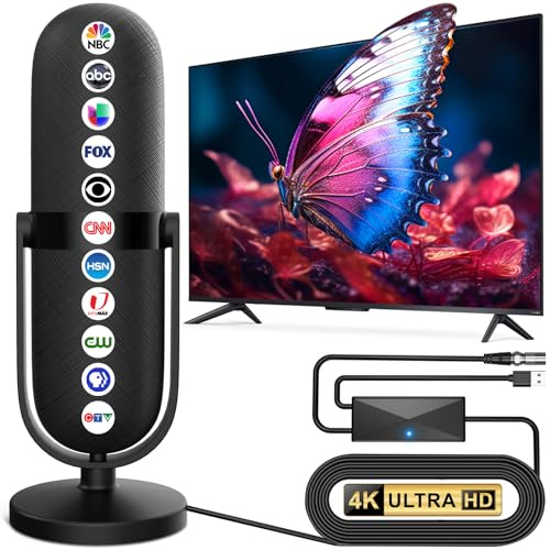 Antena de TV 2026 para canales locales, antena inteligente con recepción de amplificador de señal de 360°, antena digital de más de 1900 millas, compatible con televisores 8K 4K 1080p, antena de TV HD