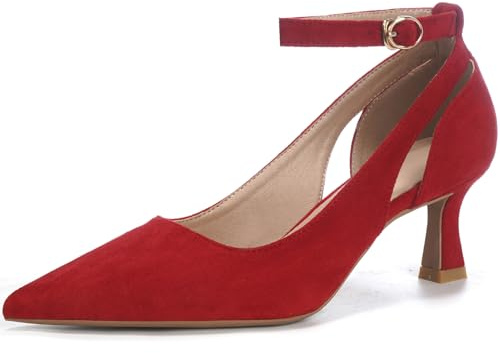 WUIWUIYU Femme Bout Pointu Aiguille Talon Moyenne Talon Escarpins Sexy Chaussures de Mariage Soirée Sandales-Rouge 36