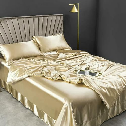 Juego de ropa de cama de seda de morera, sábanas y fundas de almohada, juego de ropa de cama tamaño King, suave y agradable al tacto