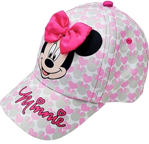 Disney Girls Baseball Cap-3D Bow Curved Brim Strap Back Hat (4-7), Size 2-4T, Minnie Mouse Hearts